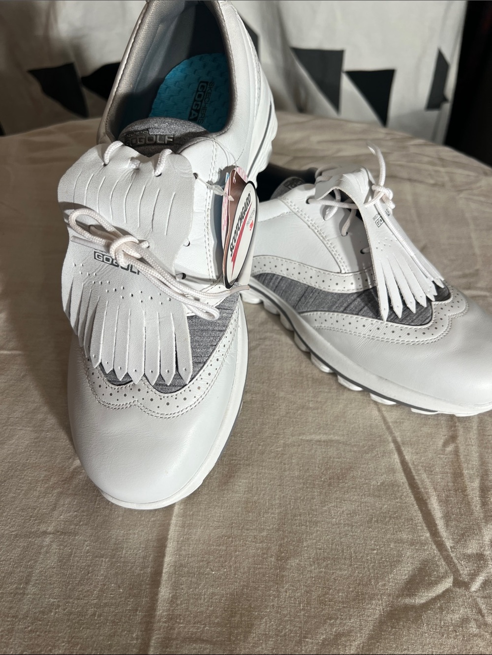 Skechers Women's White and Gray Athletic Golf Shoes with Kiltie